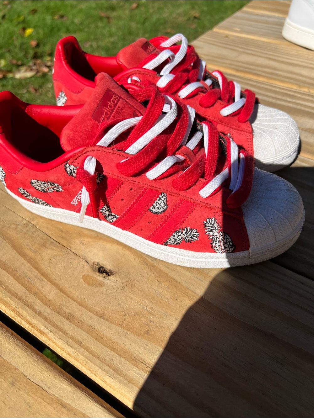 adidas Kids Red Pineapple-Accent Superstar Sneakers